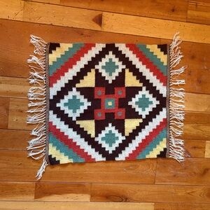 HAND WOVEN wool Geometric Patterned tapestry/ table rug